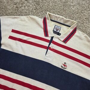 Faconnable‎ Striped Polo Shirt Mens XXL Cream Navy Red Albert Goldberg Pique